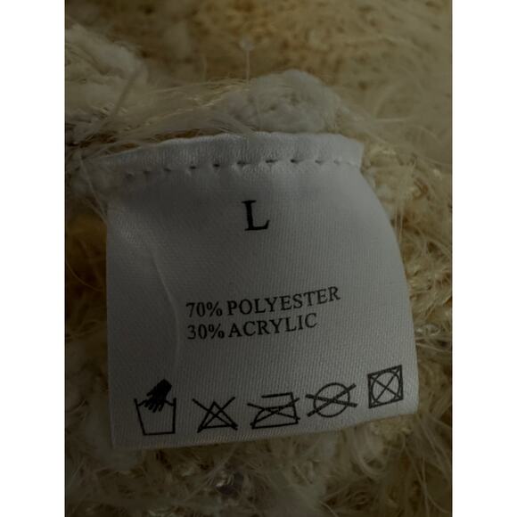 Katsumi L Cream Fuzzy Sequin Striped Knit Sweater - Picture 3 of 8